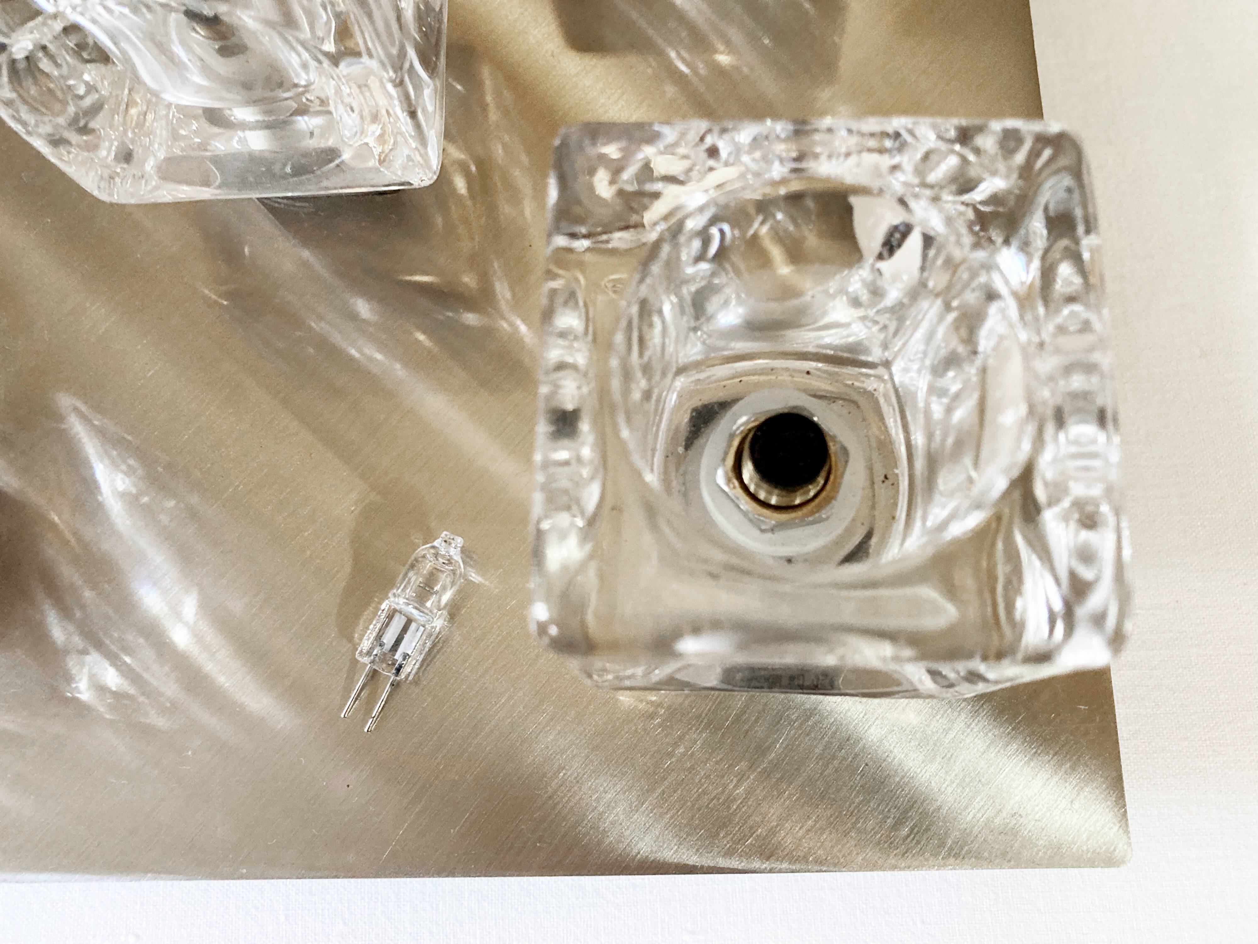 Brushed metal ceiling light and glass globes, 5 halogen candles