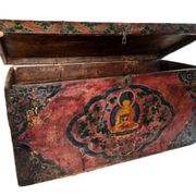 Large antique Tibetan wooden chest with Buddha painting, 18th century