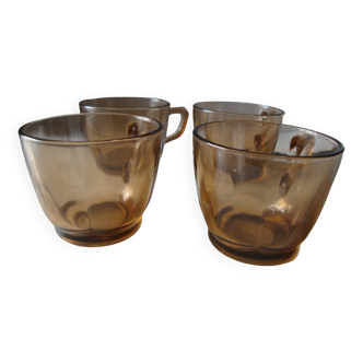 4 Vintage faceted coffee cups Duralex France