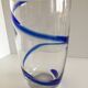 Grand vase en verre cristal épais design moderniste liseré cobalt