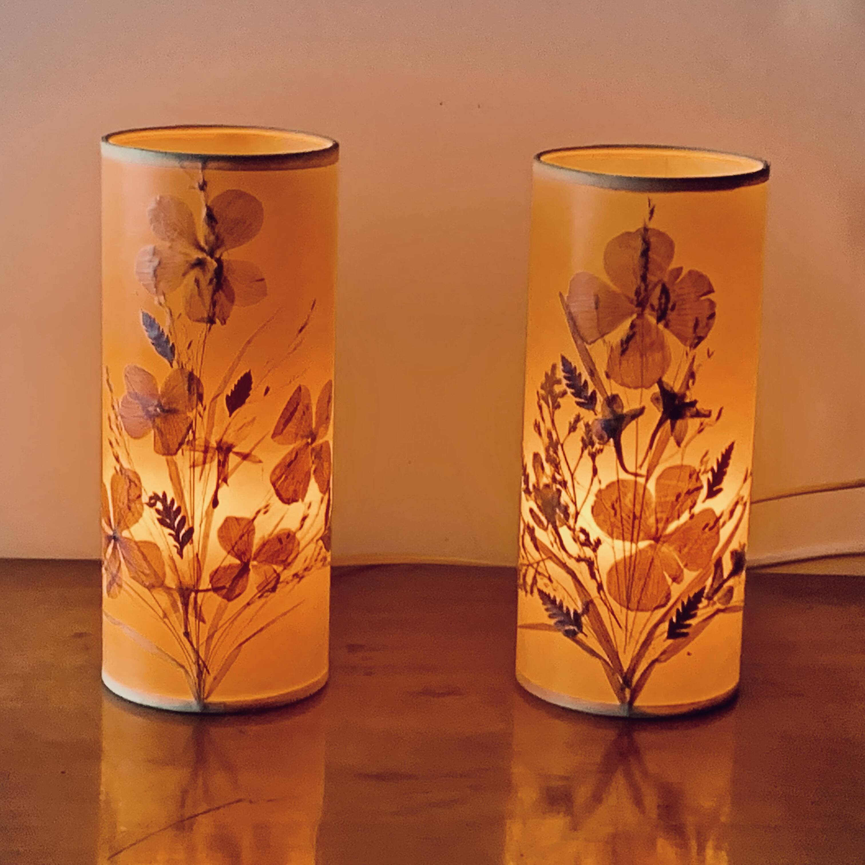 Pair of vintage dried flower lamps