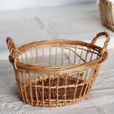Round openwork wicker storage basket with braided handles