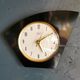 Vintage formica clock silent asymmetrical wall pendulum "Vedette noir"