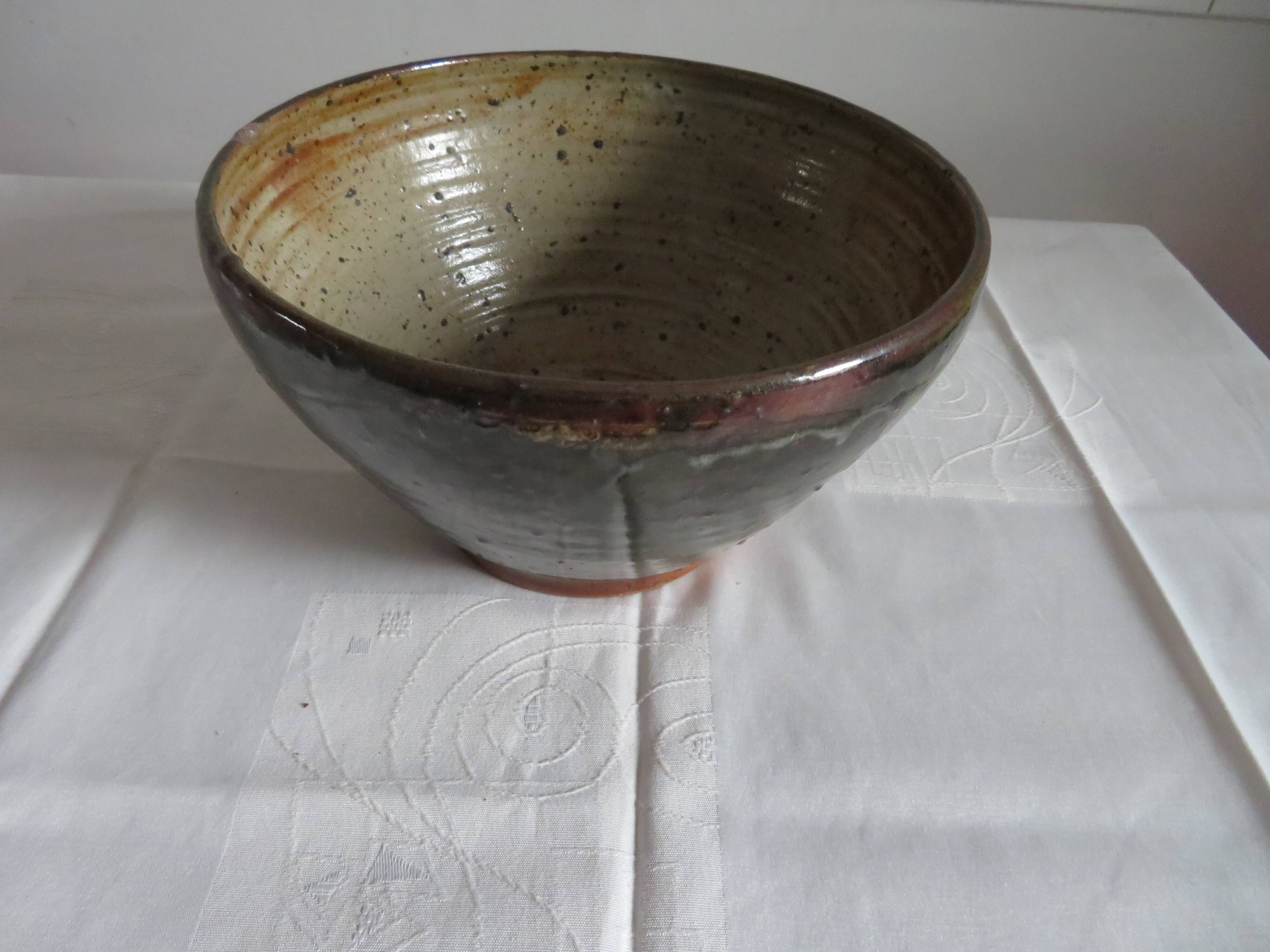 Large vernide sandstone bowl (by a ceramic potter)