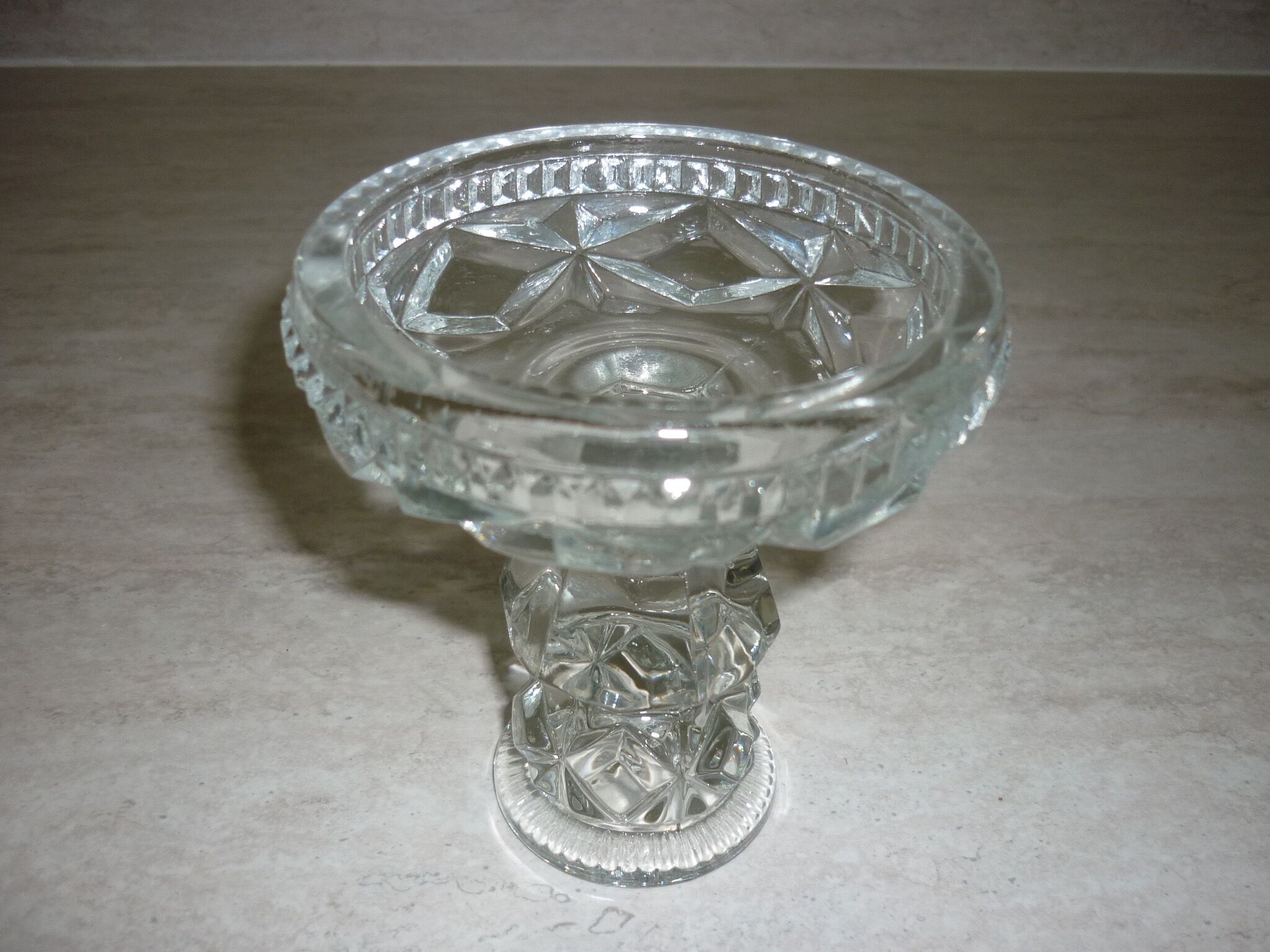 Chiseled pressed glass candle holder