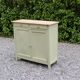 Renovated old Parisian buffet – Clay Green Envie & wooden top – 99 cm