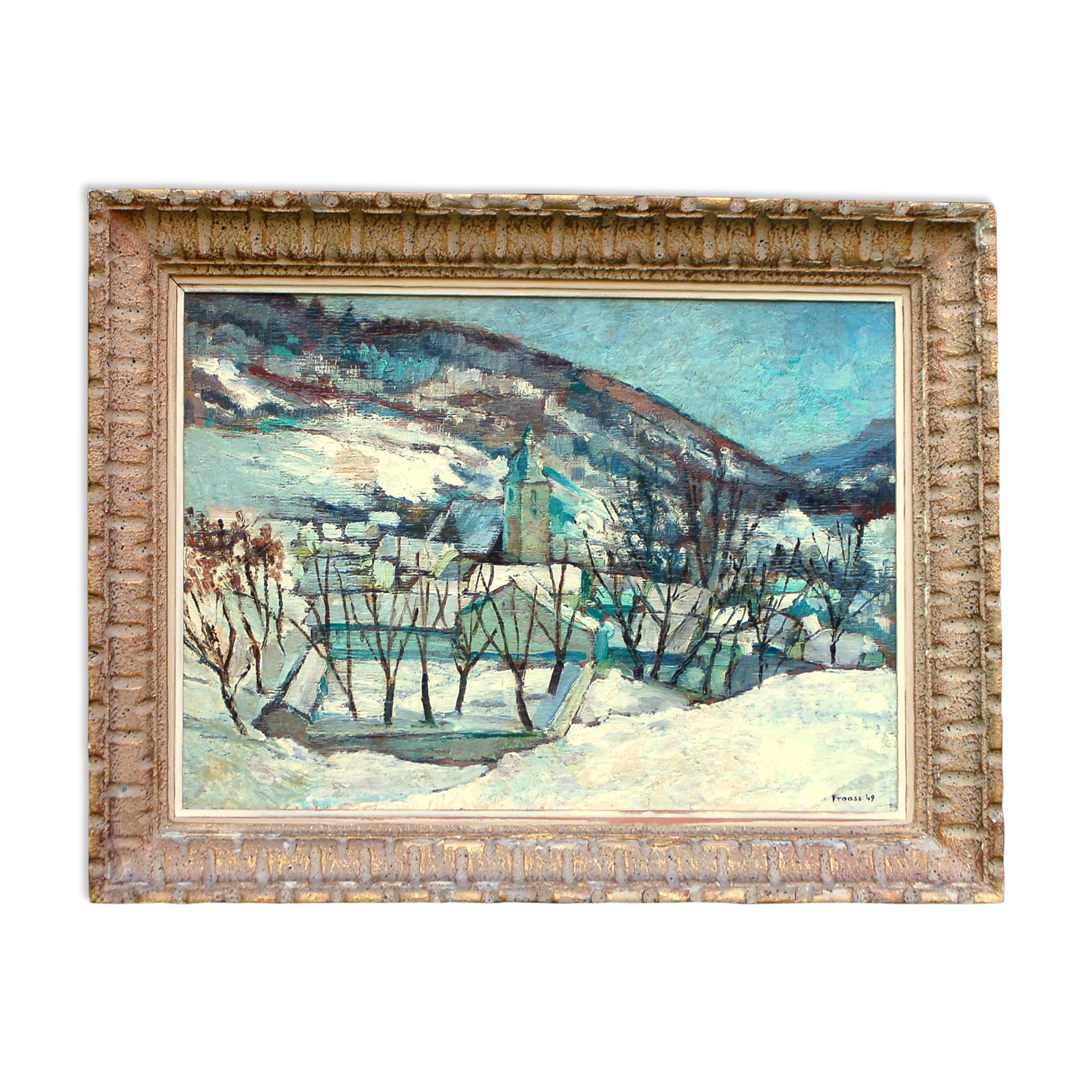Paysage de neige et montagne signé Fraass