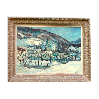 Snowscape and mountain signed FRAASS