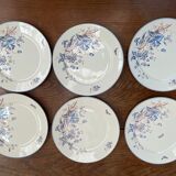 6 dessert plates sarreguemines blue flowers and butterfly