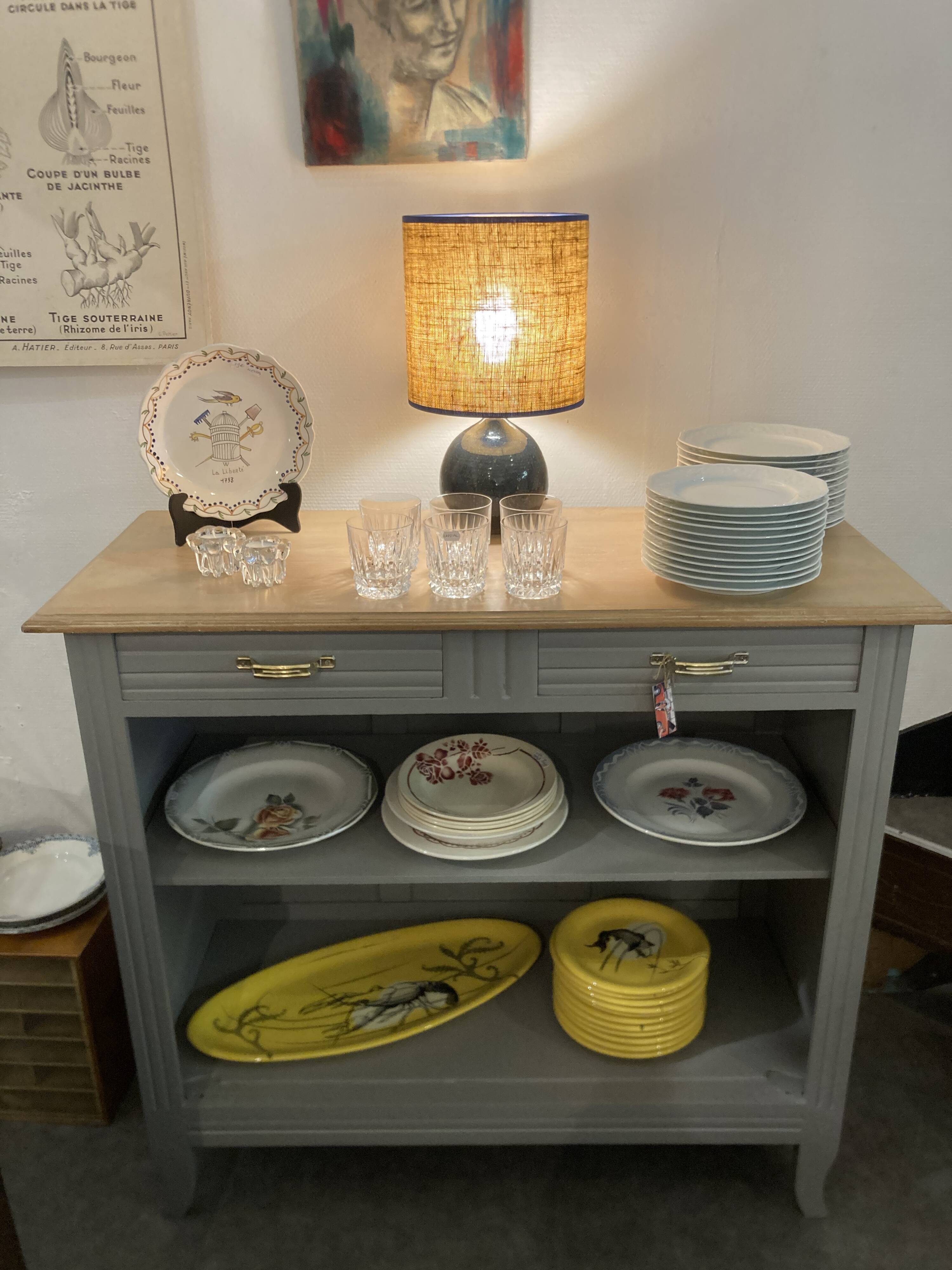 Ash Grey Art Deco Open Sideboard