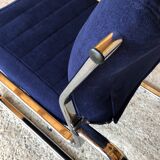 Pair of vintage chrome and blue microfibre armchairs circa 70