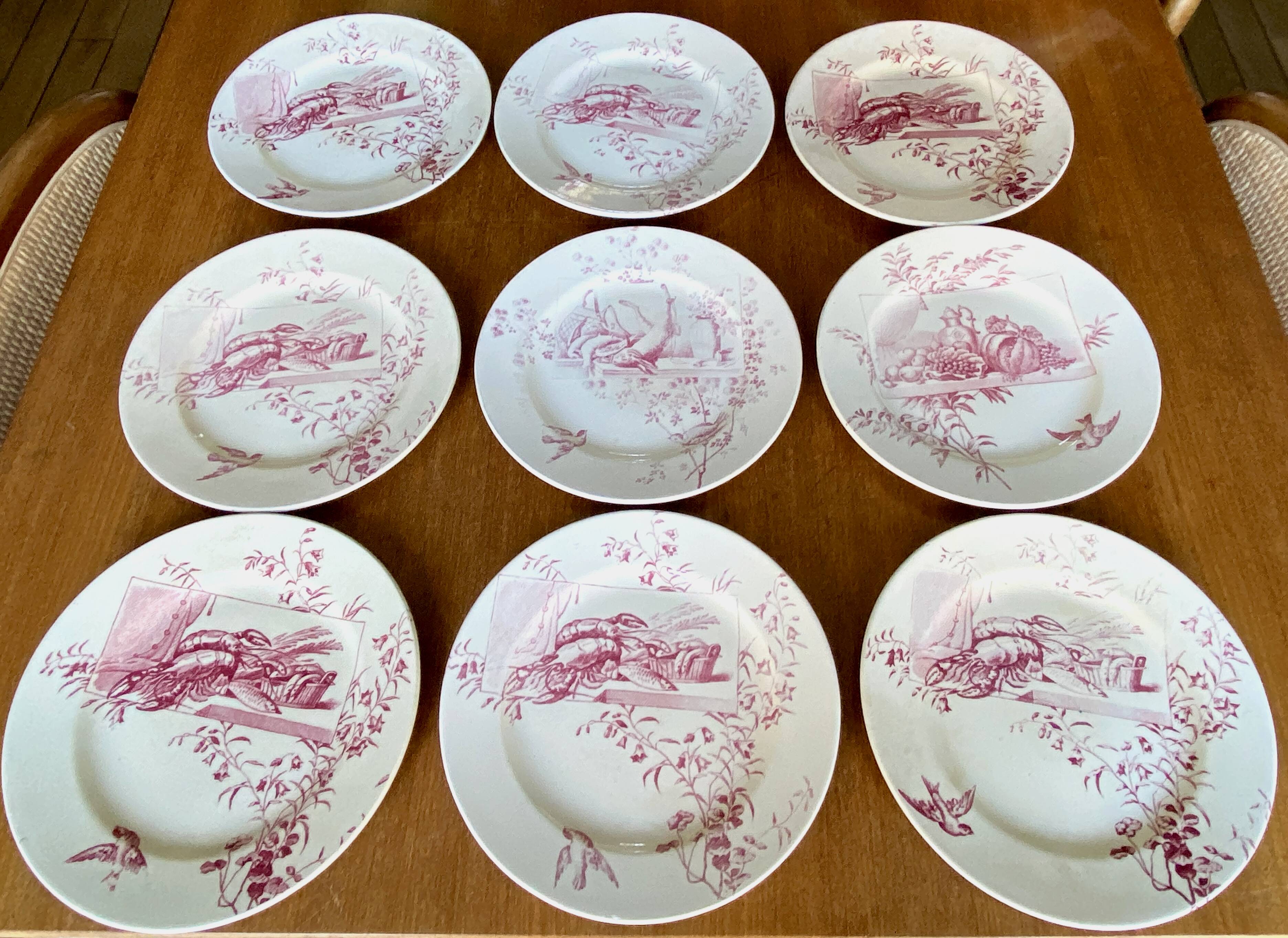 Set of 9 red earthenware plates from Terre de Fer Samaritaine - 19th century.