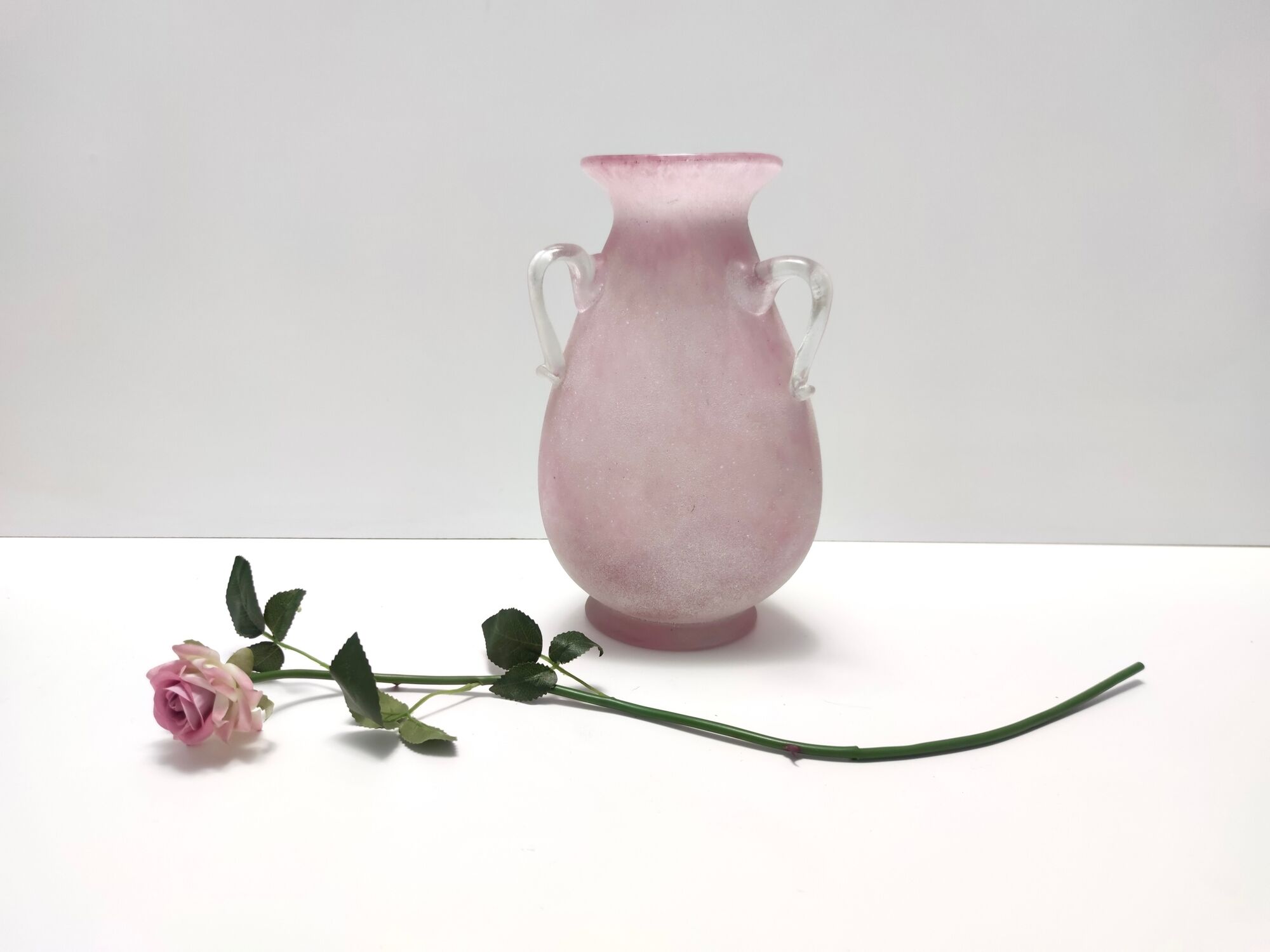 Postmodern pink scavo glass vase