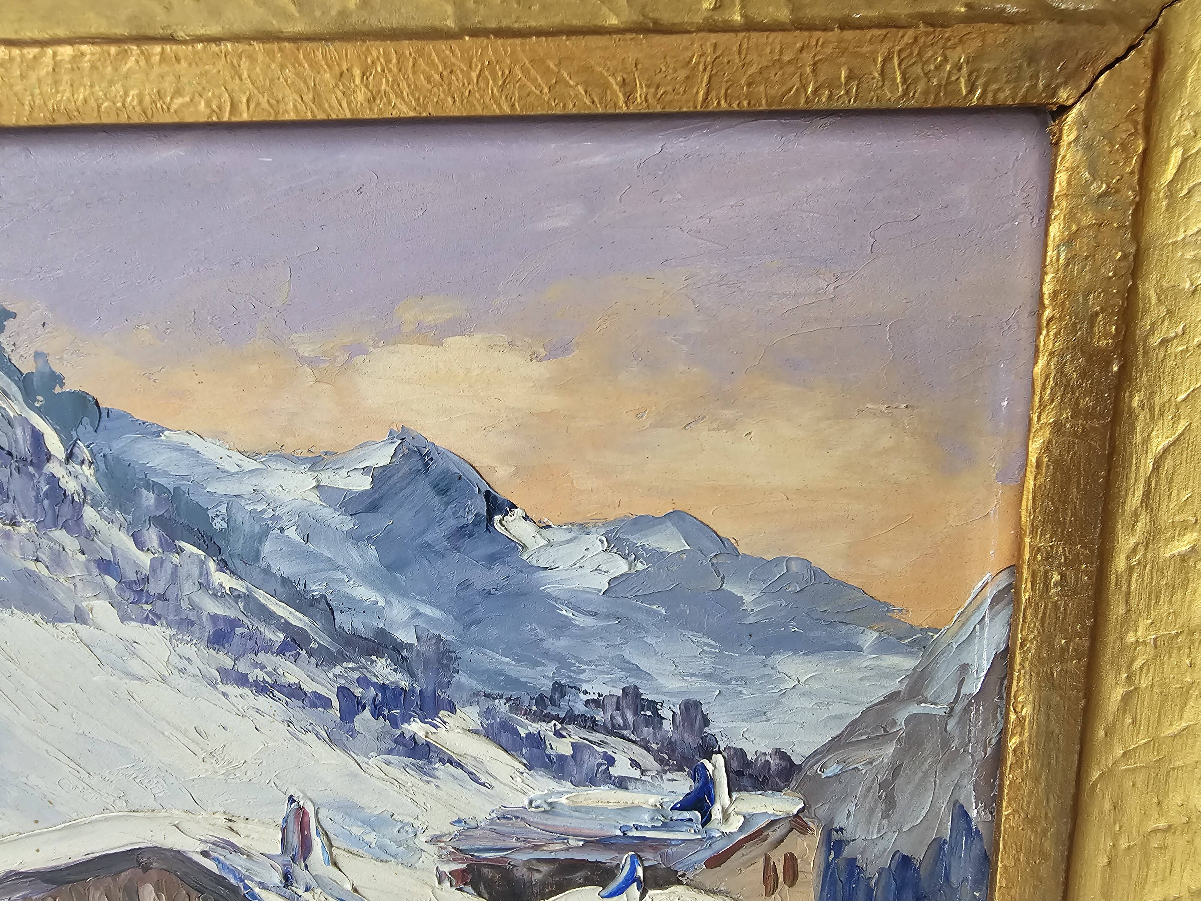 Oil painting on panel Village du Tour / Le Tour (Chamonix) Signed M Mart