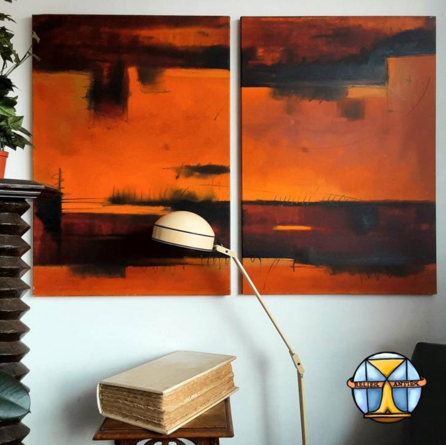 Dário Bosa abstract diptych (orange/red) signed / canvas Brasilian art