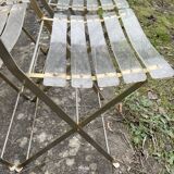 4 folding chairs garden style gilded metal structure and plexiglass slats