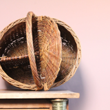 Large unique old French basket in rattan with handmade compartments of artisanal manufacture