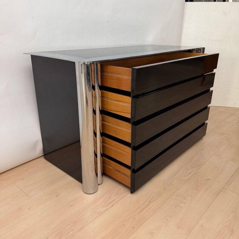 Commode laquée noire en chrome par A. Mosca pour Cinova, Italie, 1969