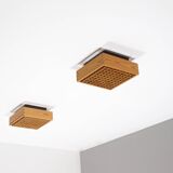 Square 1970s Pine Falkenbergs Belysning Flush Mounts, Sweden, 1970s