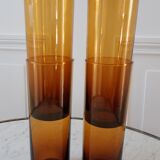 Set of 4 amber glass glasses with thick bottoms 70s