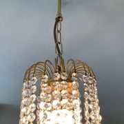 Small vintage brass chandelier with crystal droplets
