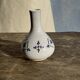 Small vintage white soliflore vase with blue geometric patterns H12