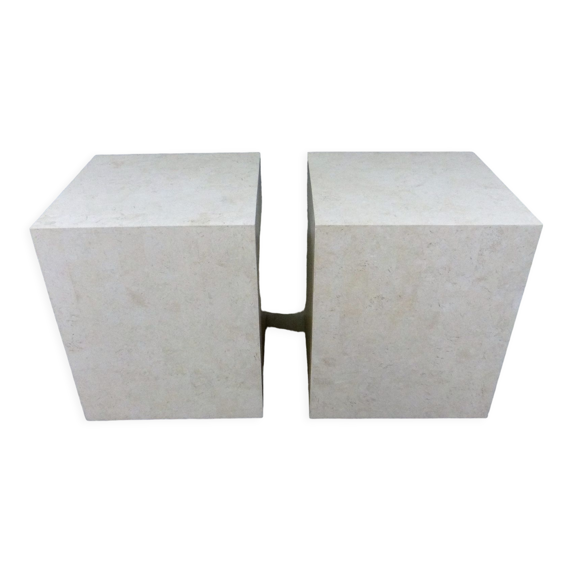 Set of 2 Italian travertine pedestals or side tables 1980’s