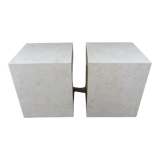 Set of 2 Italian travertine pedestals or side tables 1980’s