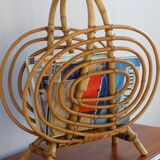 Magazine rack, wicker and rattan of the 1960