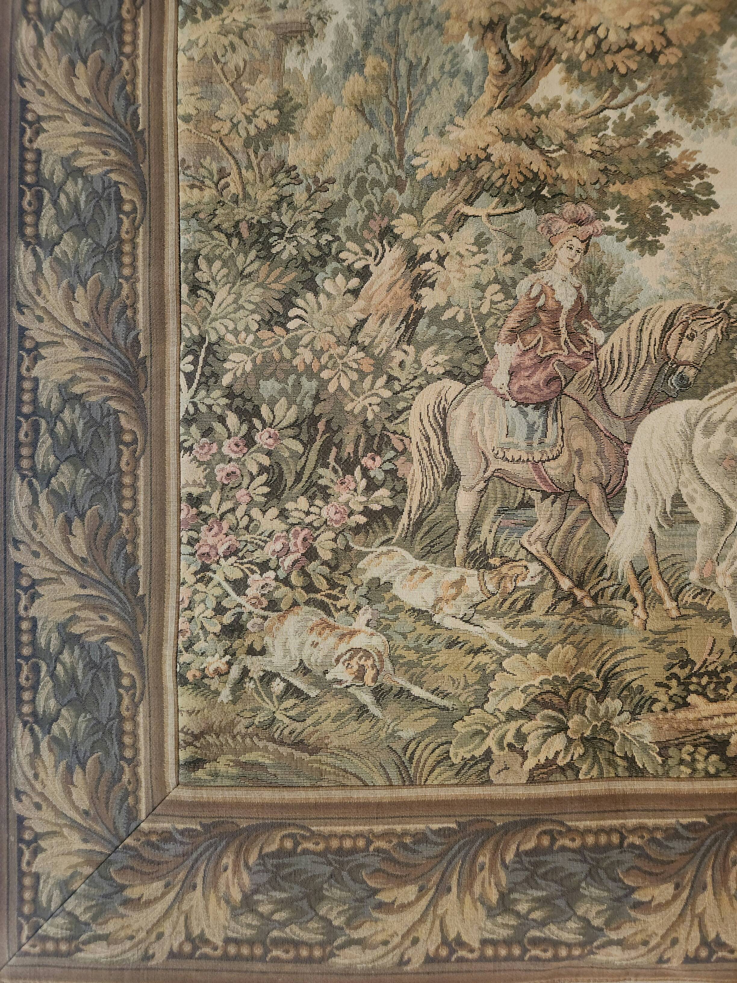 Tapestry Gobelin Hunting Landscape Rococo Jacquard Aubusson Style