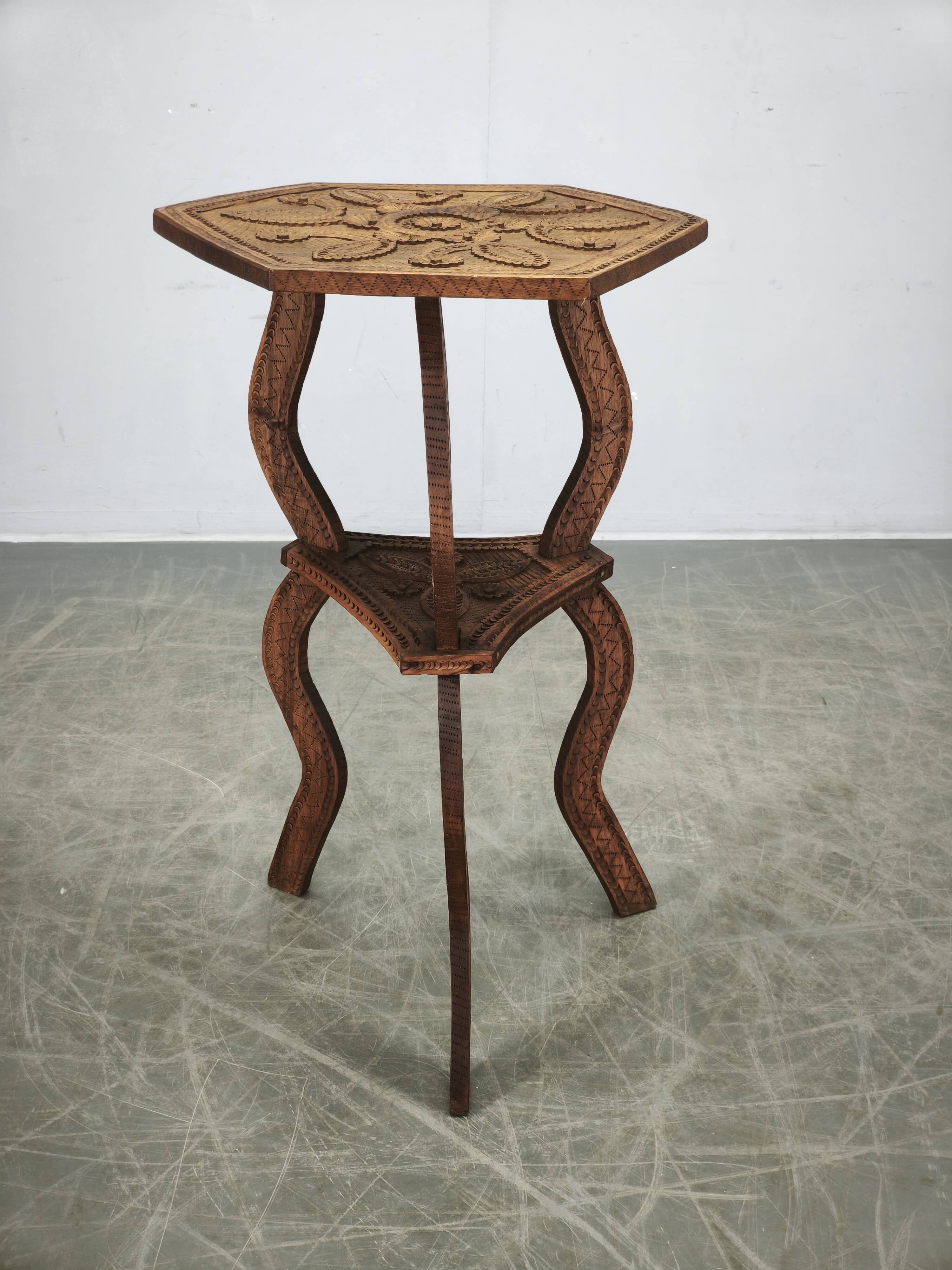 Circa 1900 Central European Hand-Carved Beech Side Table