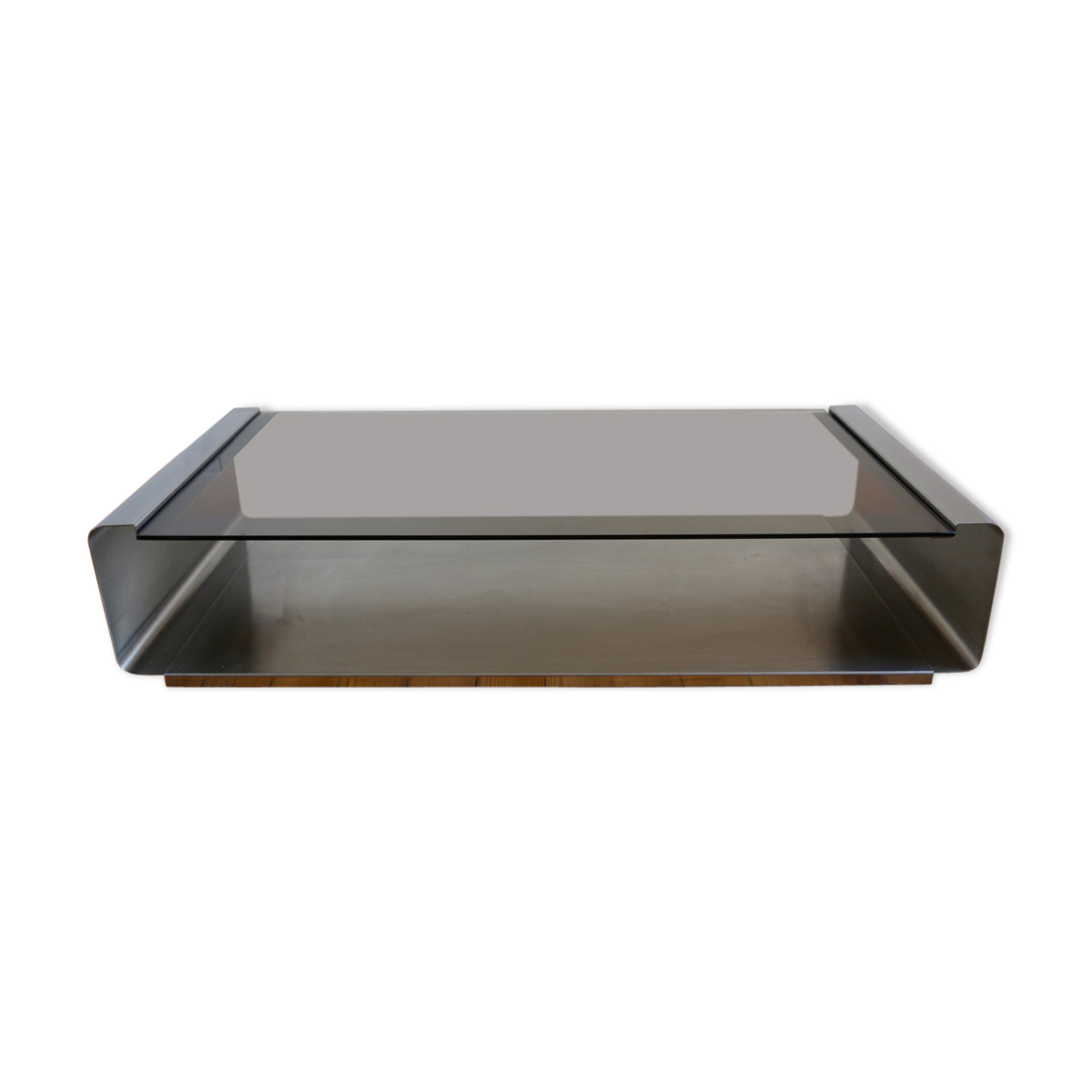Table low vintage 1970s stainless and glass Jean-François Monnet