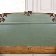 Art Nouveau bed in carved and painted wood, Poppies, Circa 1900