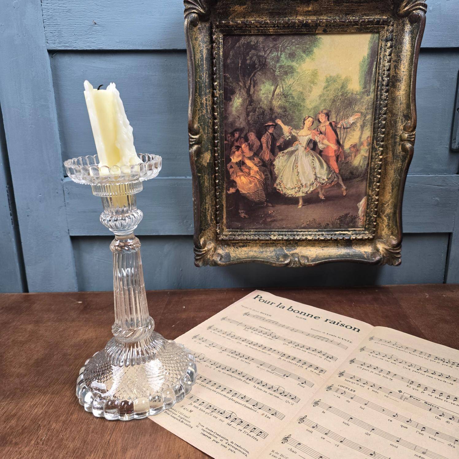 Large antique molded glass candlestick