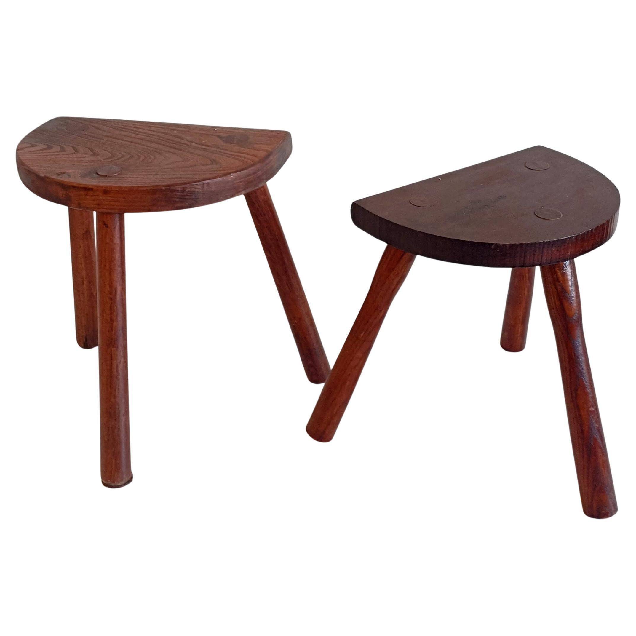 Antic Rustic Wabisabi Tripod Wooden Stools/ Accent Tables, France, Early 20th-C.