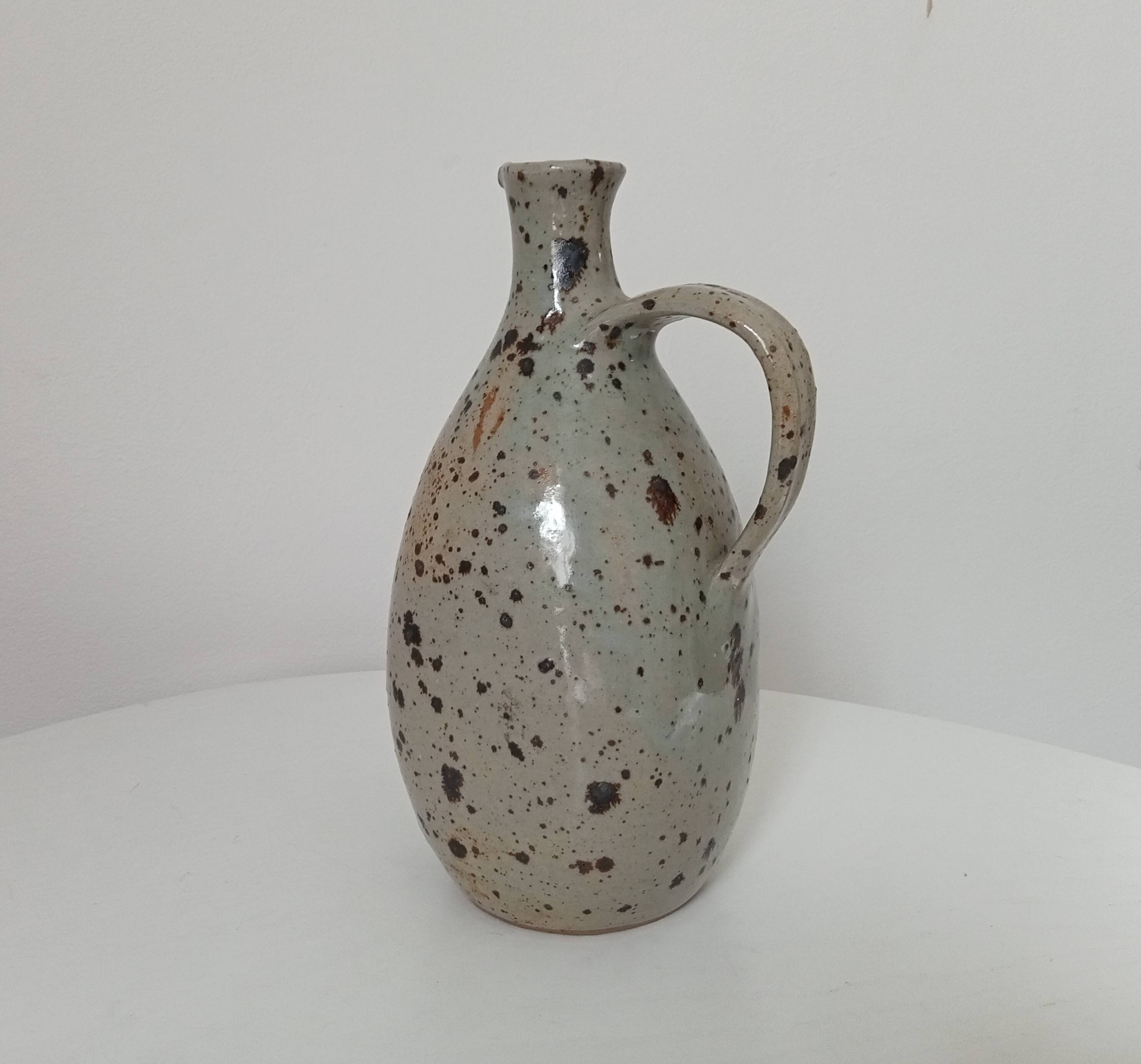 Signed pitcher in vintage speckled stoneware