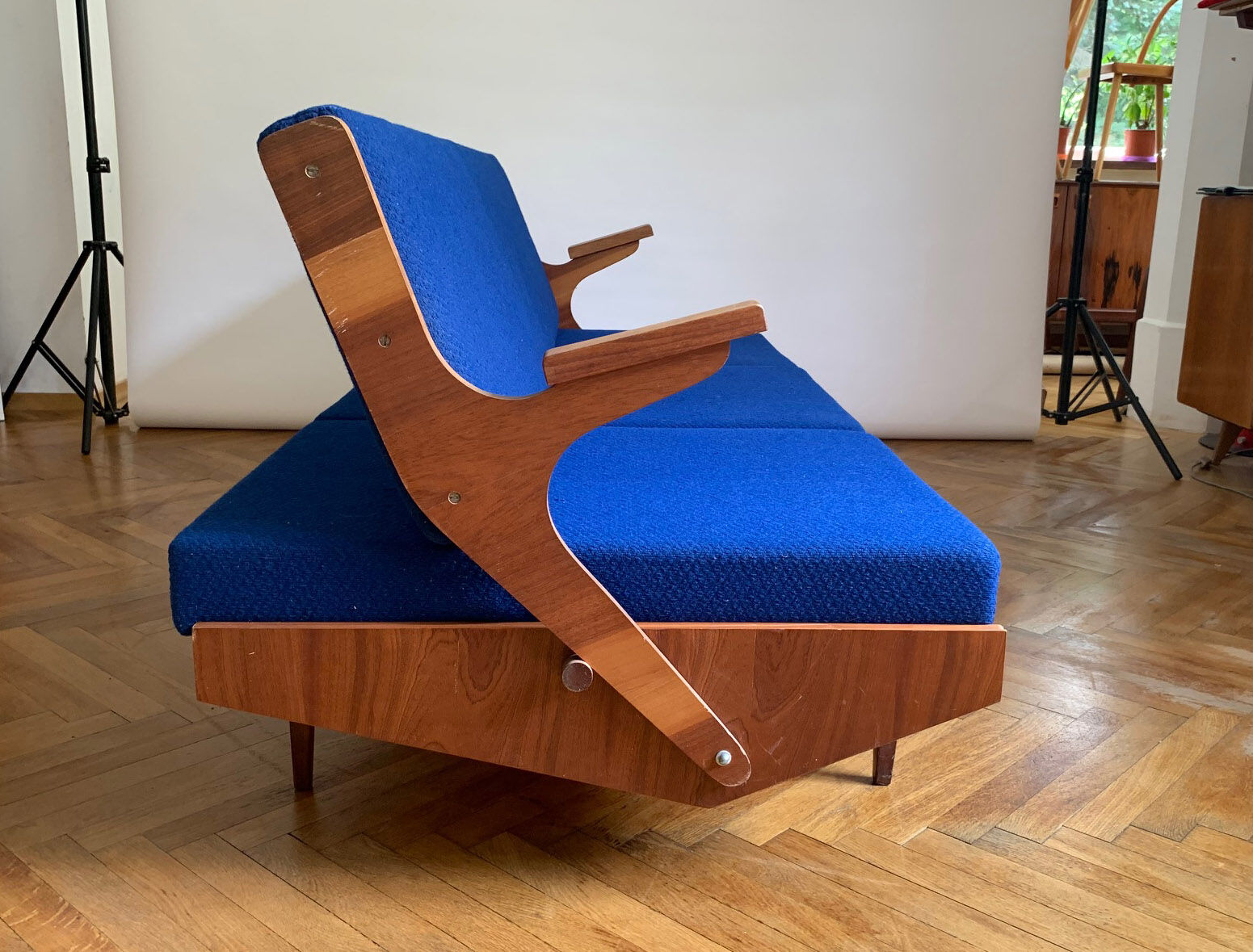 Foldning Sofa in Electric Blue Colour, 1960s, Czechoslovakia