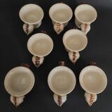 Egg cups with servant, series of eight stoneware signed arts ceram grand feu XX