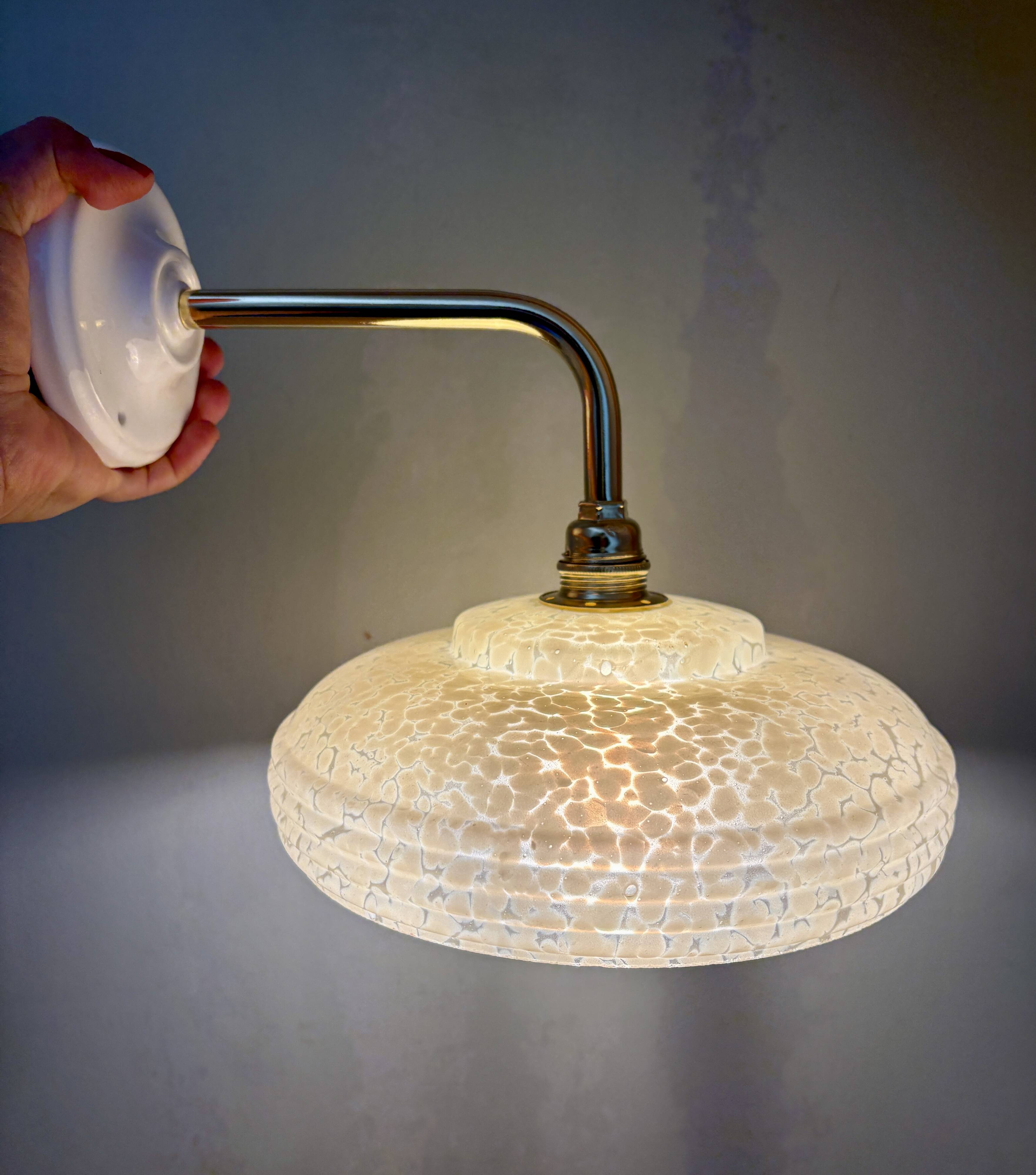 Angled wall lamp with vintage shade in yellow Clichy glass