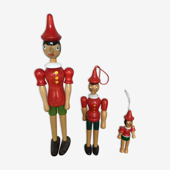 Trio de Pinocchio en bois differentes dimensions