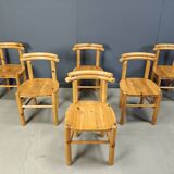 Vintage pine wood dining chairs - 1980s - set of 6