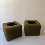 Pair of cinna bedside tables in foam and smoked plexiglass, ligne roset 1970