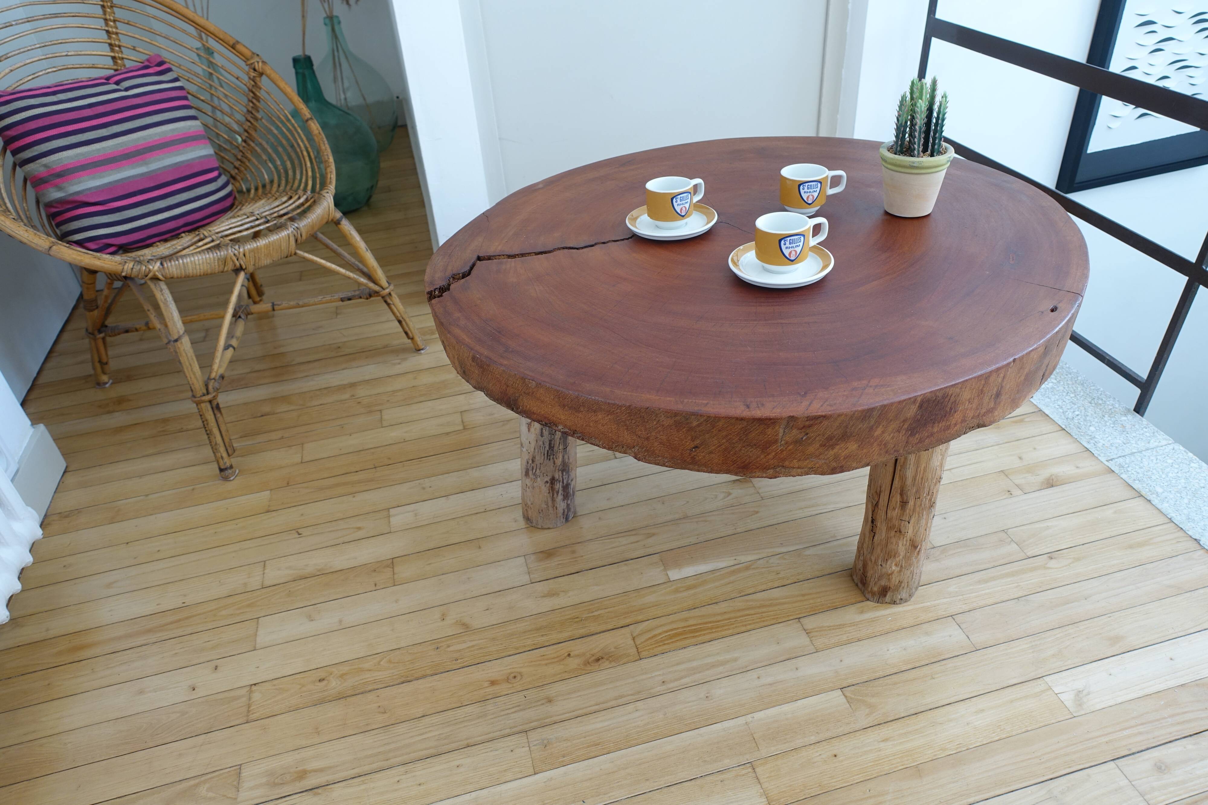 Brutalist circular coffee table in mahogany
