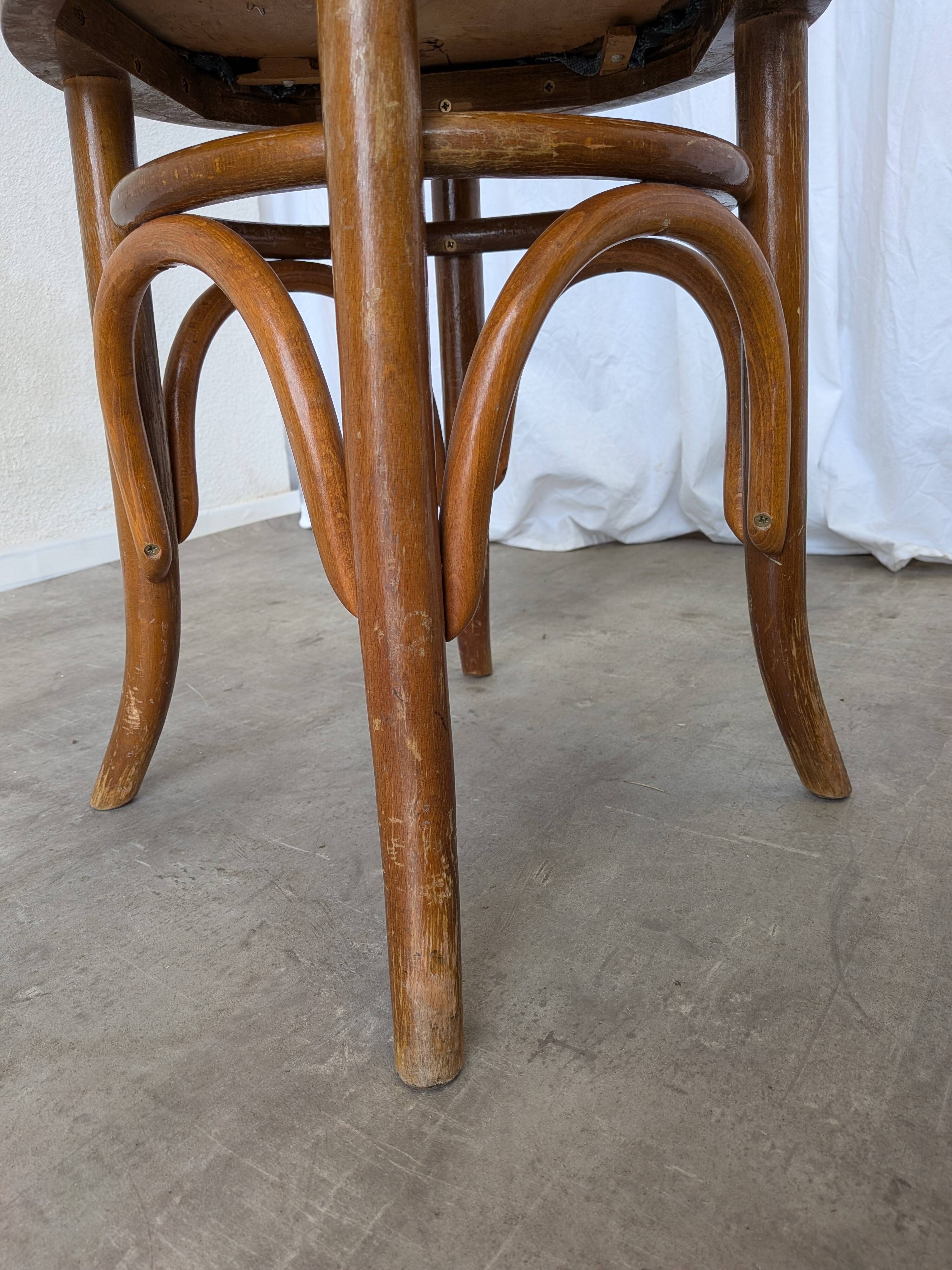 Pair of Vintage Bentwood Stools / Thonet Style / Upholstered Seat in Blue