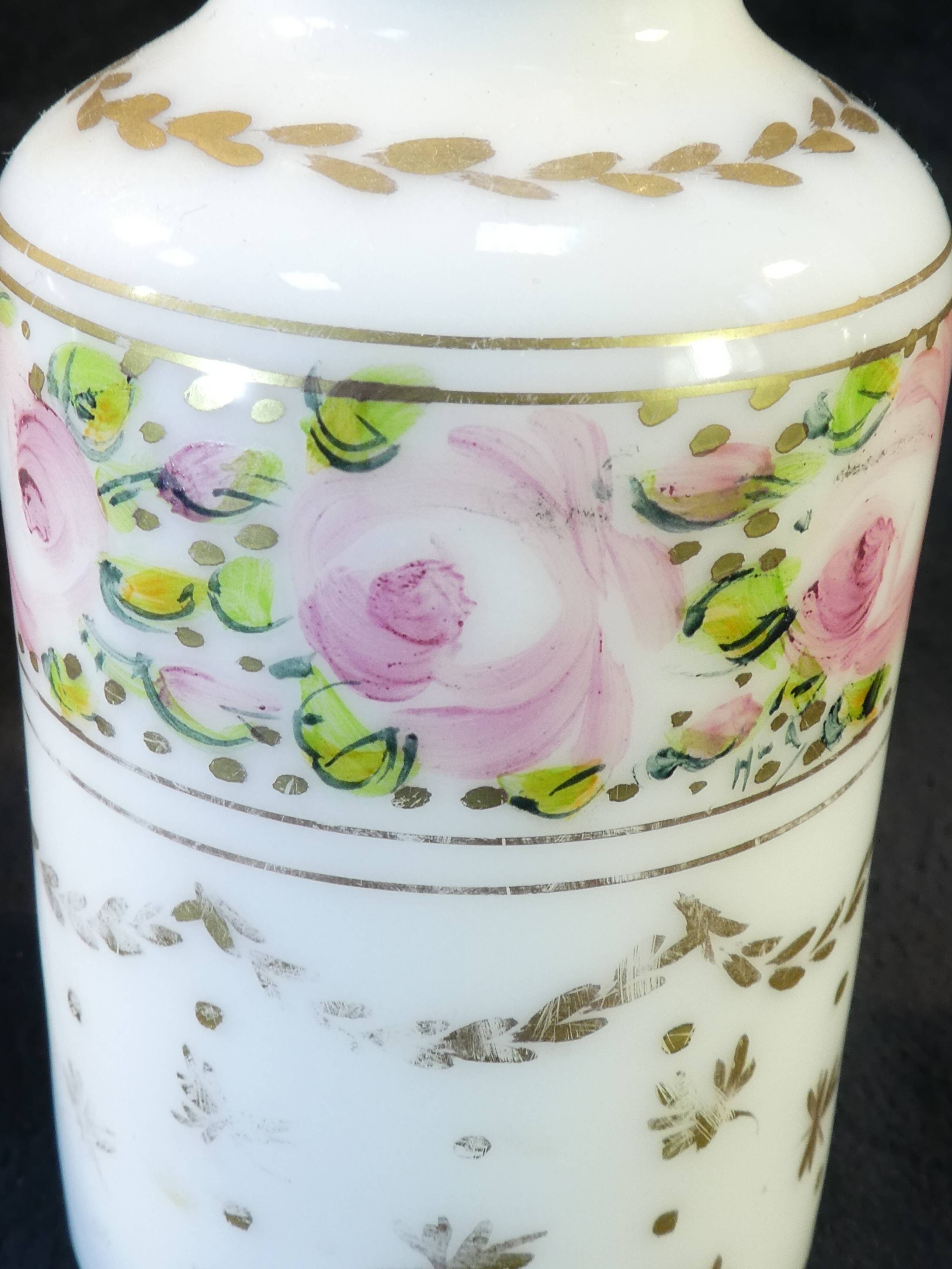 2 Old toilet bottles in Opaline NAPOLEON 3 hand painted