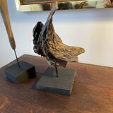 Set of 2 wooden sculptures on base