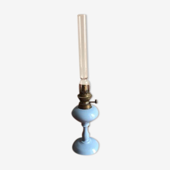 Blue opaline oil lamp