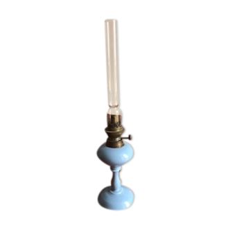 Blue opaline oil lamp