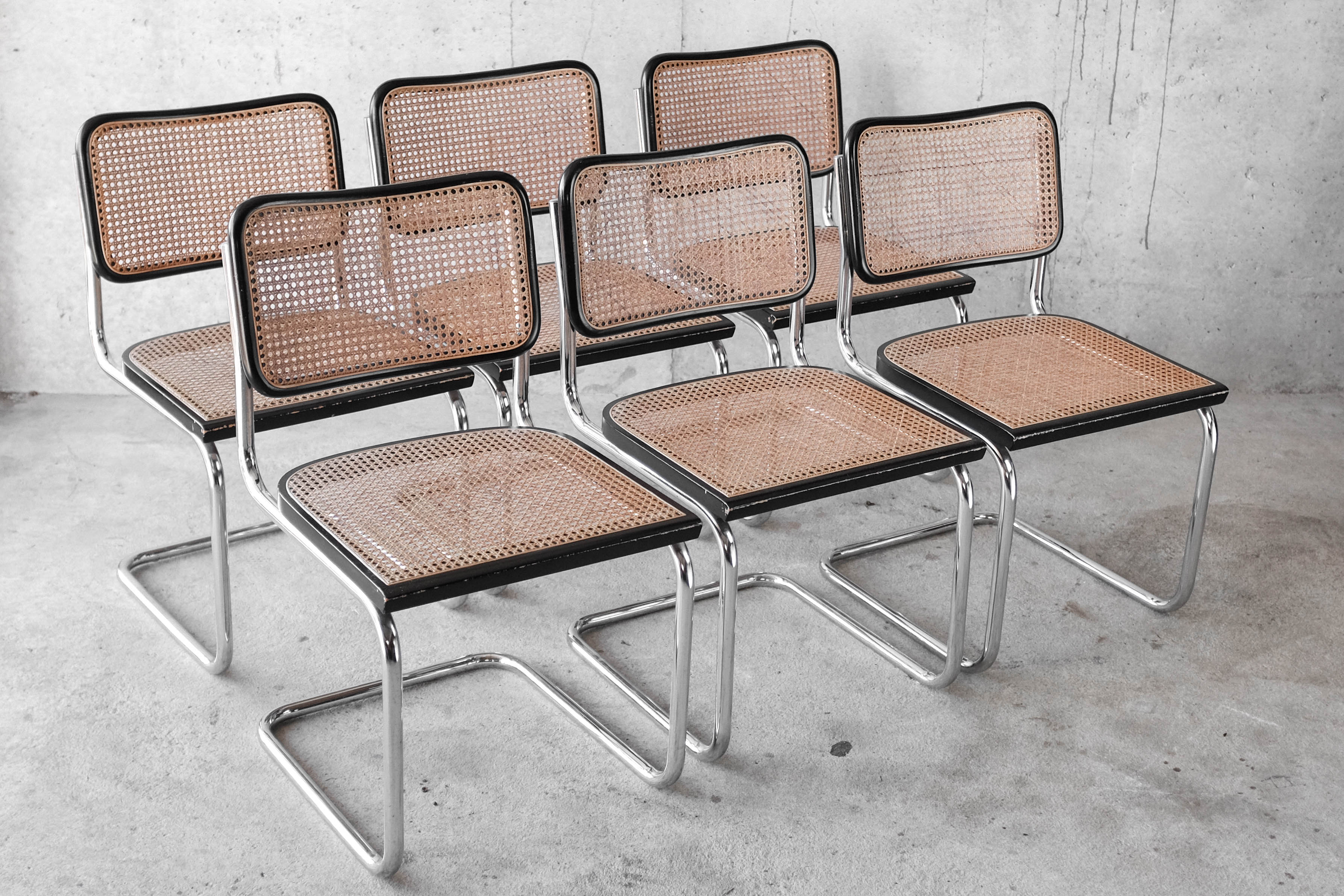 Set of 6 black Cesca B32 chairs by Marcel Breuer