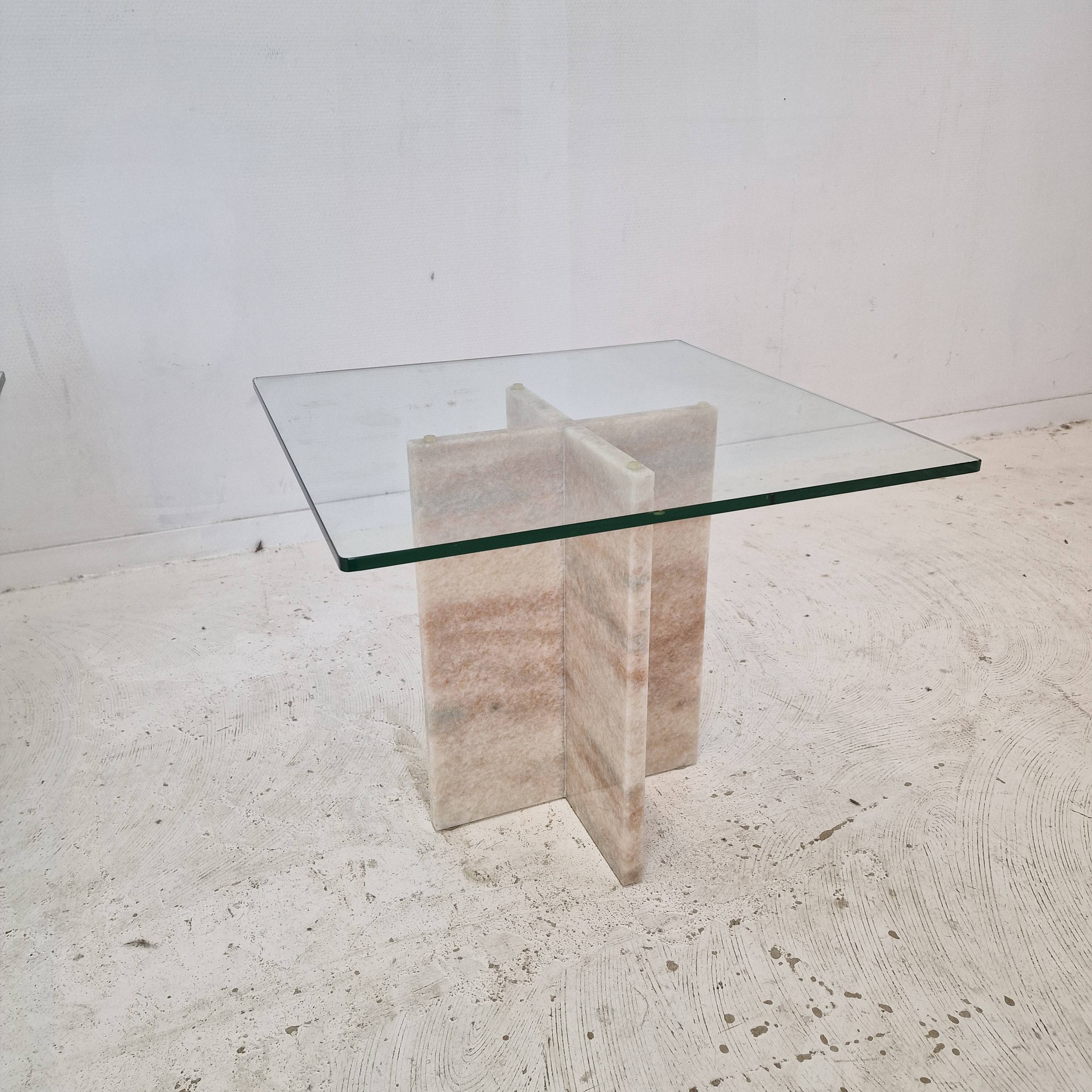Set of 3 Italian Marble Coffee or Side Tables with Glass, 1980s